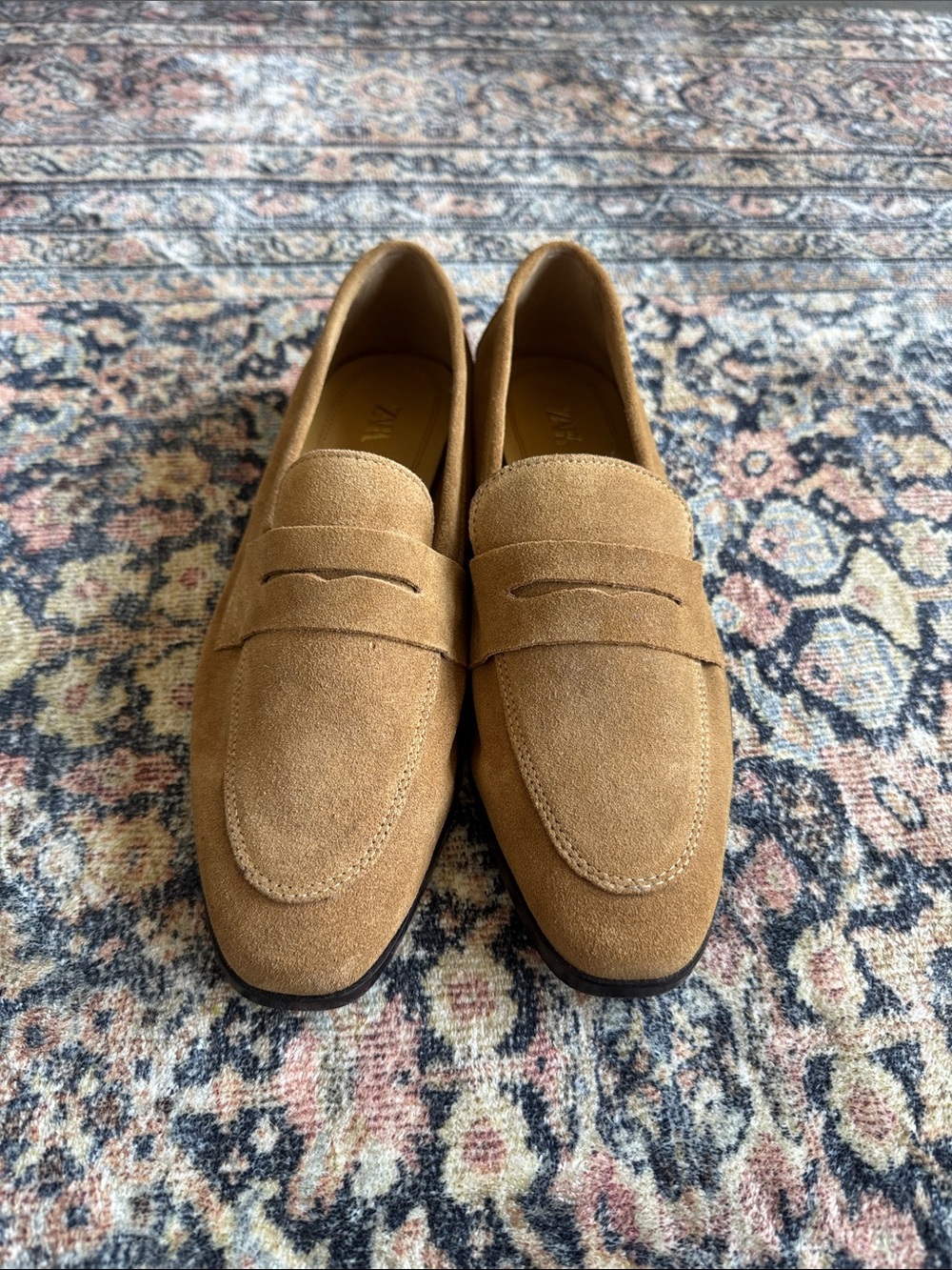 Zara Suede Penny Loafers in Camel/Tan NWOT